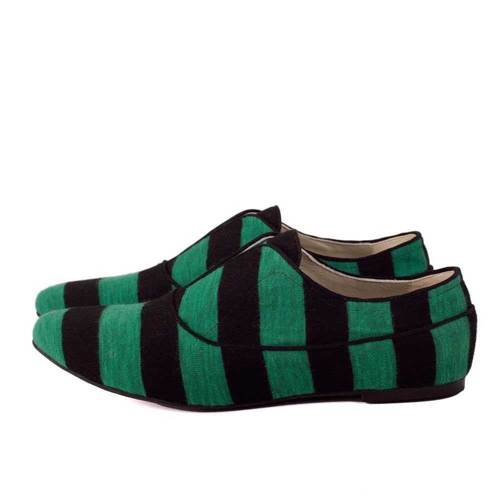 New HANDMADE Green Stripe Cotton & Leather Sneakers 9 Fit 8.5 8 NYC Designer